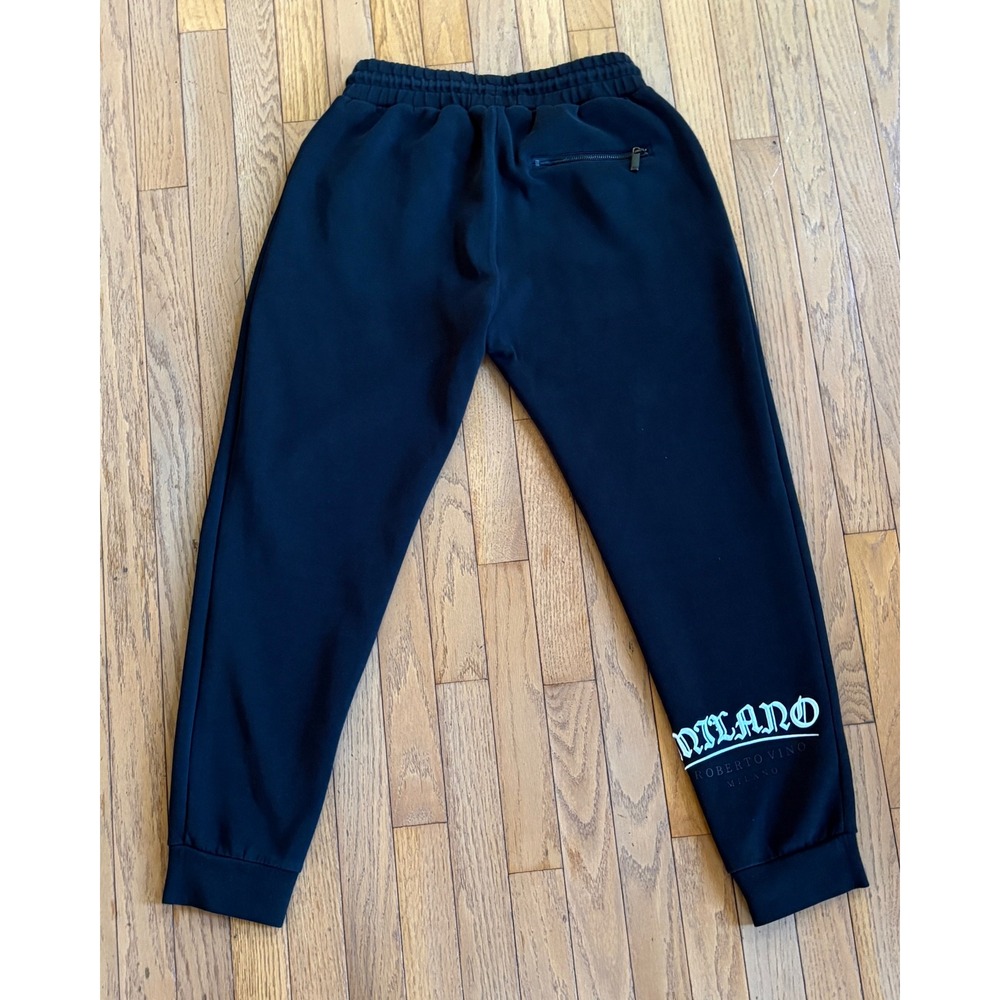 Roberto Vino Milano Joggers Sweatpants Logo Large Black Mens Streetwear Gorpcore